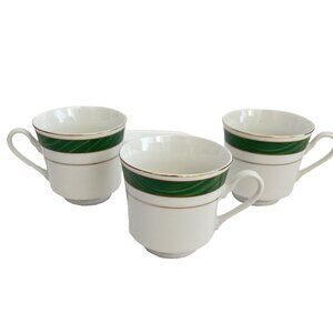 Set of 3 Coffee Tea Cup Majesty Fine China Malachite 8420 Marbled Green Dining